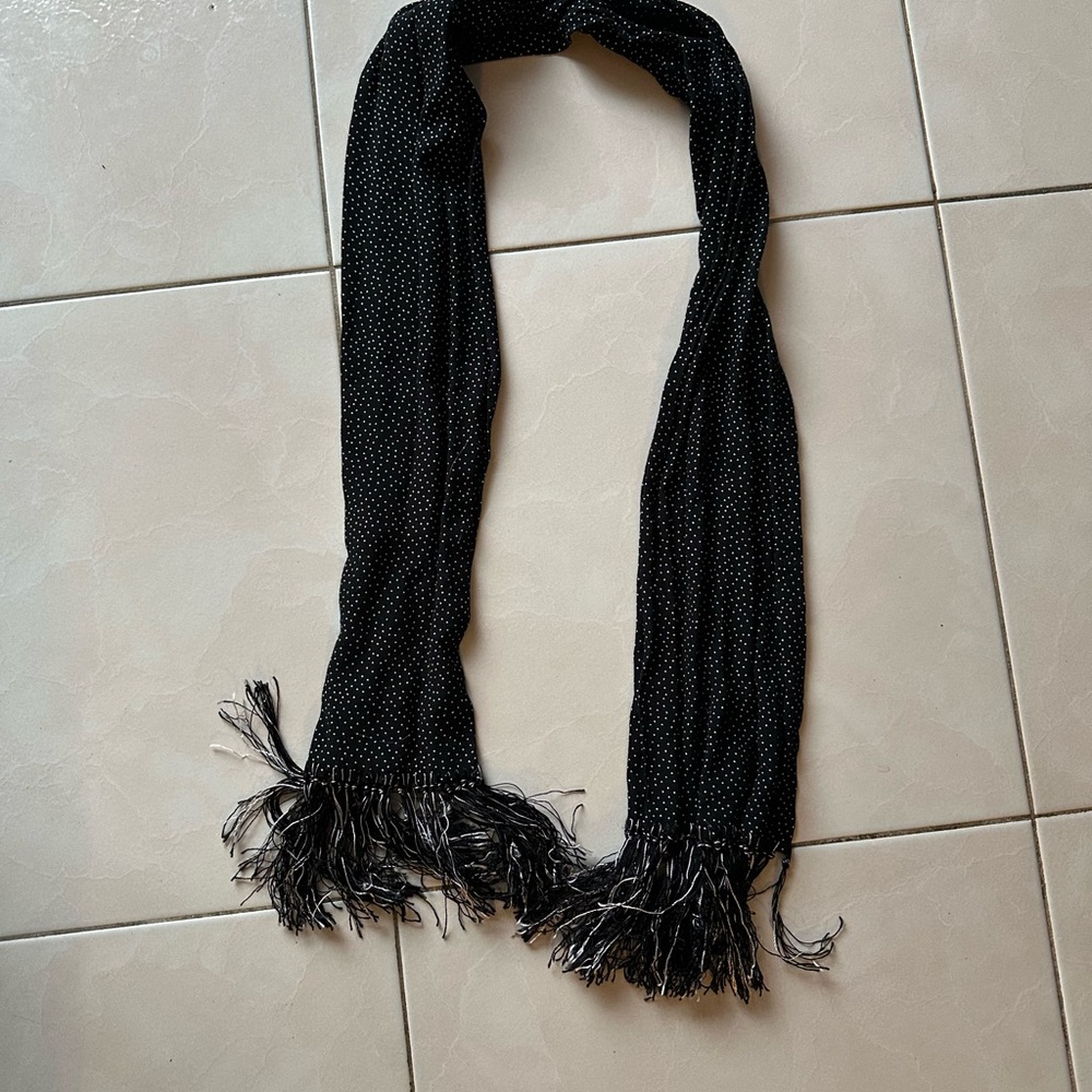 Black Polka Dot Scarf with Fringe